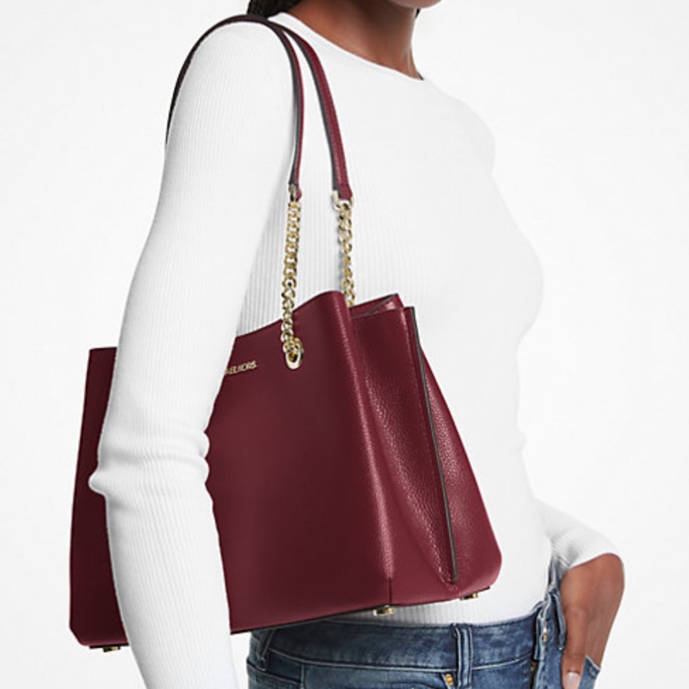 MICHAEL KORS 
Teagan Large Pebbled Leather Shoulder Bag DARK CHERRY COLOR - Picture 3 of 3
